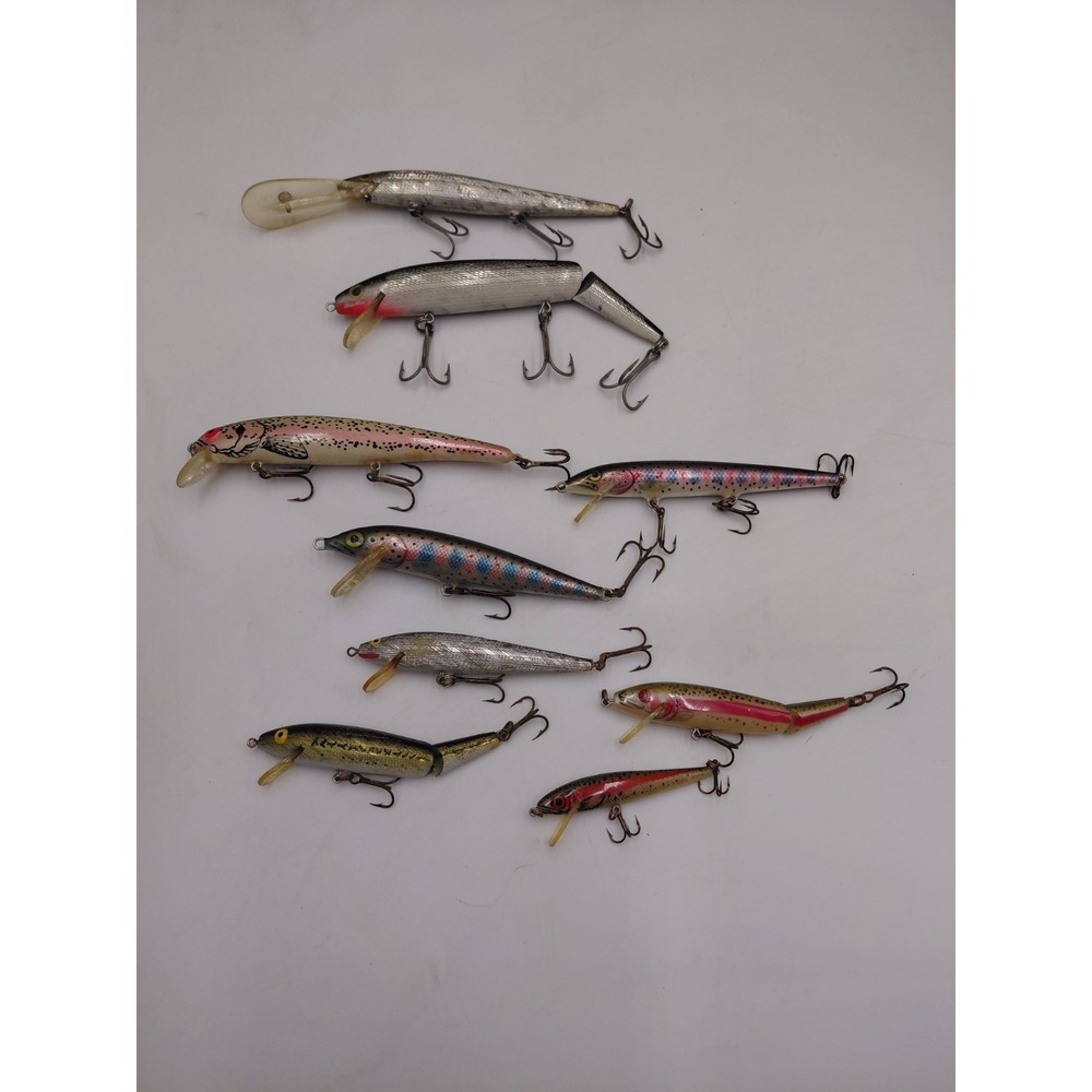 Vtg Fishing Lure Mixed Lot 9 Jerk Bait Fresh Water Jointed Minnow Rapala Rebel